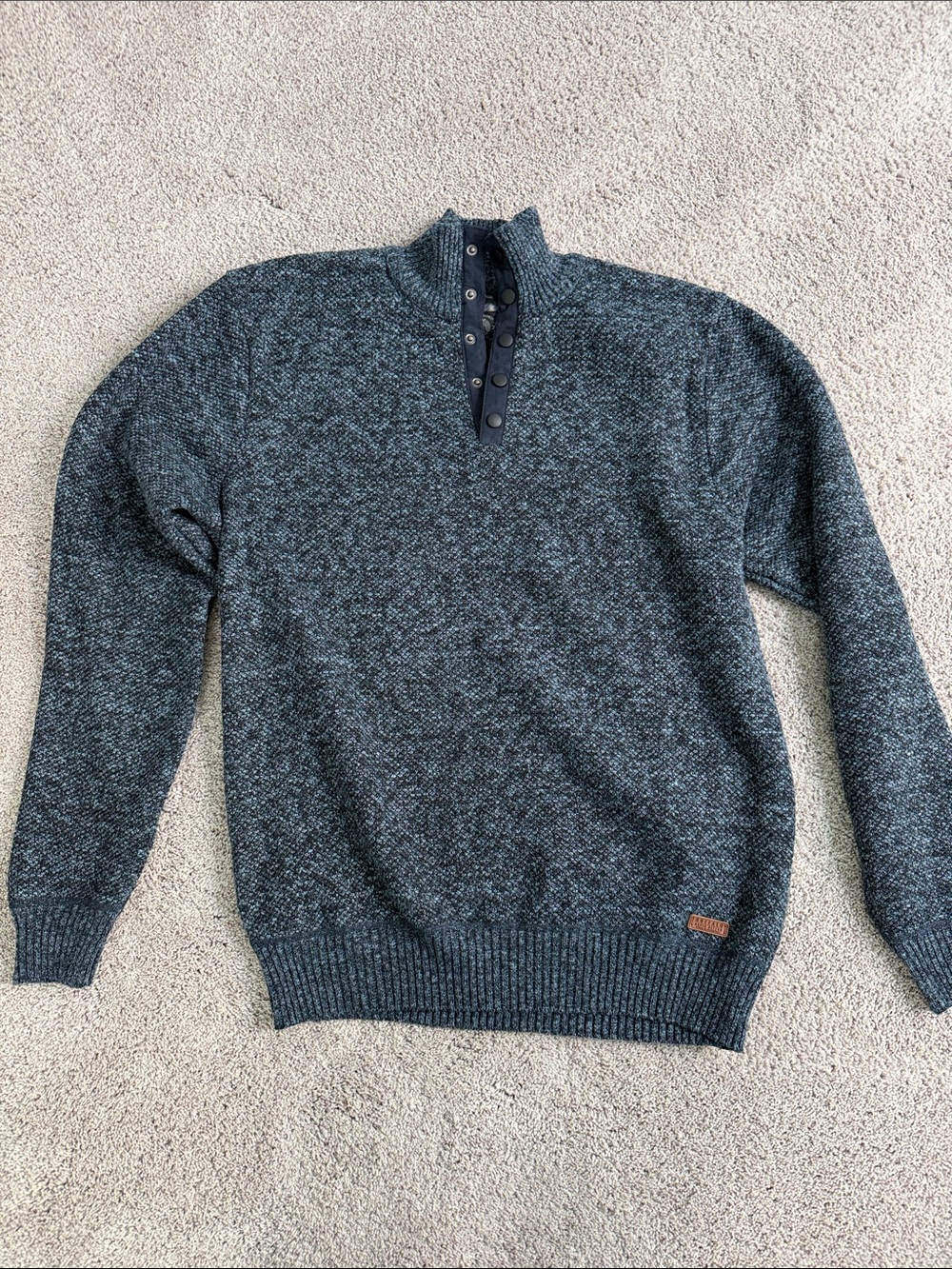 Men's Textured Zip-Up Mock Neck Sweater in Charcoal Blue